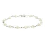 Steling Silver .925 Genuine Freshwater Cultured White Pearl Stone Link Bead Bracelet