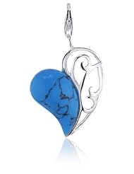 VINANI brand Germany 925 Sterling Silver Charm Pendant Heart waved filigree Turquoise HHLQ
