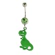 Stainless Steel Belly Ring - Green CZ - T-Rex Dinosaur - 14g