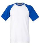 Fruit of the Loom Short Sleeve Baseball T Shirt in White / royal blue Size S