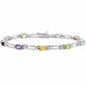 Sterling Silver Amethyst Garnet Blue Topaz Peridot Citrine Stone and Genuine Diamond Acccent Bracelet