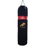 Canvas Kick Boxing Punch bag Filled martial Arts with Chain & bag mitts Black with Red Stripe 3ft