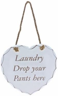 Wooden Hanging Heart Shaped Plaque - Laundry