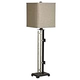 Kichler Lighting 70699 Geometric 29.5-Inch Portable Buffet Lamp, Silver and Burnished Bronze with Champagne Variegated Square Shade