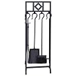 5 Pc Black Wrought Iron In-Line Fireset W/ Diamond Design