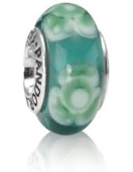Genuine PANDORA Sterling Silver Green Flower Murano Glass Charm 790649