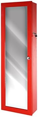 Wall-Mounted Armoire, Jewelry Cabinet with Mirror - Red (other color options available)