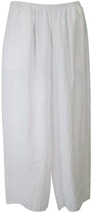 Women's Flax Linen Wide Leg Floods Pant Large Cream
