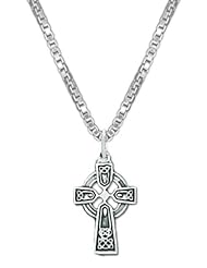 0.925 Sterling Silver Irish Celtic Cross Pendent and 16, 18, 20 or 24 inch 1mm box chain Necklace