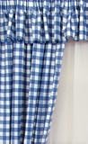 Gingham Blue 46x42in Unlined Kitchen Readymade Curtains Inc Tiebacks