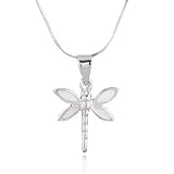 Chuvora Sterling Silver Natural White Mother of Pearl Dragonfly Pendant Necklace 18''