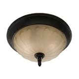 Gloucester - 3 Light Flush Mount Ceiling Lighting Fixture - Oil Rubbed Bronze Copper Accents - Eggshell Carved Glass - B4446