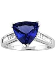 Tanzanite.com 14k White Gold Trillion Tanzanite and Diamond Ring 4.39 CT TW