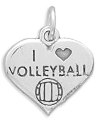 Sterling Silver I Love Volleyball Charm with 18" Steel Chain
