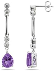 Amethyst & Diamond Dangle Earrings in 14K White Gold