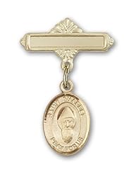 14K Gold Baby Badge with St. Sharbel Charm and Polished Badge Pin