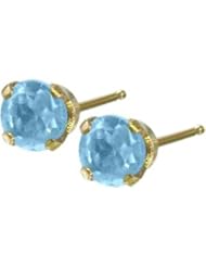 0.30Ct. Genuine 3mm Blue Topaz 14 Karat Yellow Gold Round Earrings