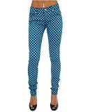 Tripp NYC The Stretch Twill Pants in Turquoise Check,Denim for Women