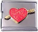 Italian Charms Module Megalink Glitzerherz rot mit Pfeil (18mm) 
modul by Kult-Schmuck!