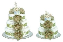 <br />Bloomers Sage Green Peonies With Sage Circle Diaper Cake-2 Tier