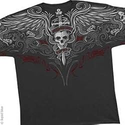 Winged Skull and Sword T-Shirt, Skull Pinstripe Liquid Blue Full Shirt Designs
