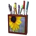 Jos Fauxtographee Realistic - A Bright Yellow Sun Flower up Close With Lots of Texture in the Center and Blues in the Background - Tile Pen Holders-5 inch tile pen holder
