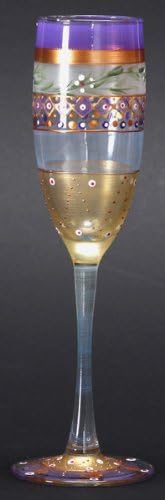 Set of 2 Mosaic Garland &amp; Stripes Hand Painted Champagne Flute Glass - 5.75 Oz.