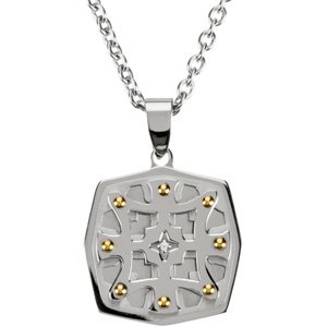 Stainless Steel and Gold Ion Plated Celtic Diamond Cross Pendant on an 18 Inch Diamond Cut Cable Chain by Black & Blue Jewelry Co NYC