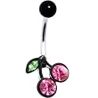 Black Sexy Cherry Passion Pink Gem Dangle Belly Ring