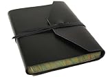 Positano Black Hand Brushed Italian Italian Leather Journal With Marbled Pages Large Size (15cm x 21cm)