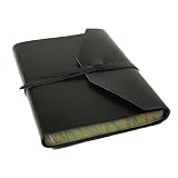 Positano Black Hand Brushed Italian Italian Leather Journal With Marbled Pages Large Size (15cm x 21cm)
