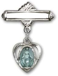 Sterling Silver Baby Badge with Blue Heart/Miraculous Charm and Polished Badge Pin