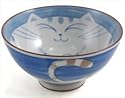 Smiling Blue Cat Porcelain Rice Bowl 4-1/2in #HR54/B