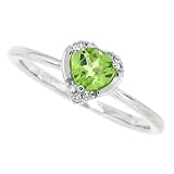 0.53Ct Heart Shaped Peridot and Diamond Ring in 10Kt White Gold