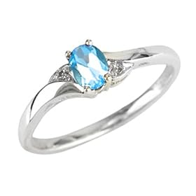 Blue Topaz Ring with Diamonds in 10K White Gold, Size 7 by