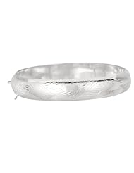 Silver Rhodium Plated Polish 7.50" 11.0mm High Domed Vine Like Design Bangle With Fancy Clasp And Safety Chain Link