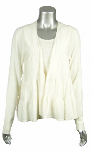 Sale Elie Tahari Creme 100% Wool Norma Knit No-Close Cardigan Medium [Apparel]