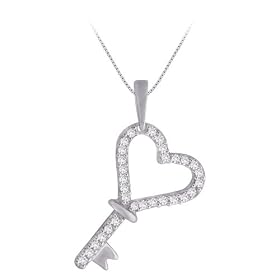 Sterling Silver 0.12 ct. Diamond "Key to My Heart" Pendant with Chain