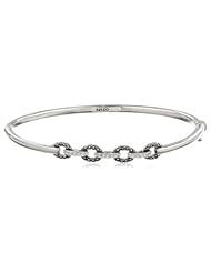 Judith Jack "Crystal Links" Sterling Silver, Marcasite and Crystal Bangle Bracelet, 2.7"