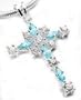 Sterling Silver Cross Pendant with Simulated Sapphire and Diamond Gemstones
