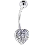 Solid 14KT White Gold Genuine DIAMOND Paved HEART Belly Ring