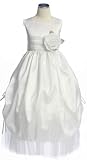 New White Taffeta Flower Girl or First Communion Dress with Ballerina Tulle Hemline Sz 2 to 12 Girls