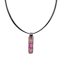 Necklace / Pendant - XP-76- Genuine Handmade Dichroic Glass Pendant Hung on a 16" Stainless Steel Black Colored Multi-Strand Cord + 2" Extension Chain ~ .925 Sterling Silver