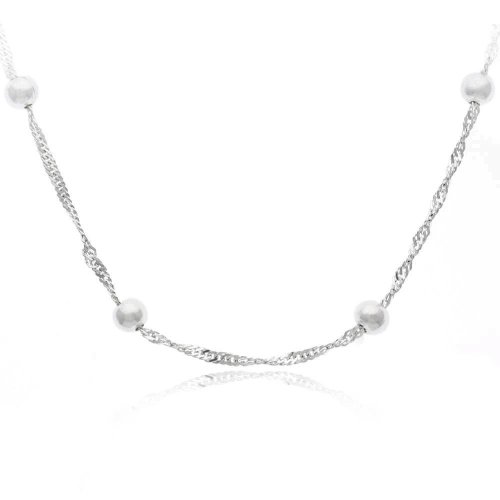 Sterling Silver Singapore with 4mm Bead Stations Chain Necklace, 30″