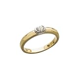 14K Two Tone Gold 5 x 3 MM Oval Shaped Cubic Zirconia (Created) Solitaire Ring