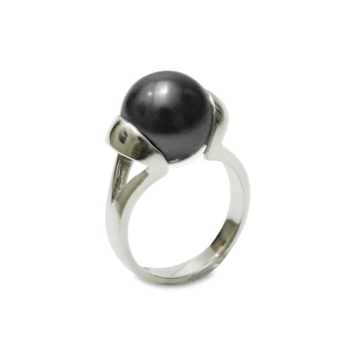 Sterling Silver 12mm Black Shell Pearl Ring, Size 6