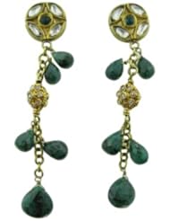 14kt Yellow Gold Diamond Pave Dangle Earring Ethnic Jewelry