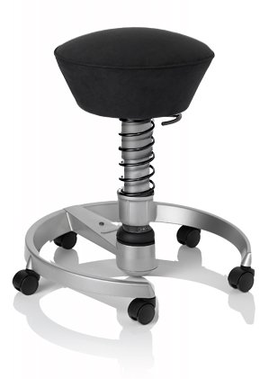 SWOPPER STANDARD 3D-Aktiv-Bürostuhl Hocker Sitzpolster Normal, Farbe schwarz, Federfarbe schwarz, Basis Titan, Fussring mit Rollen nach DIN EN 12529, Feder SMALL 40 - 80 kg (SWOPS10TRSML)