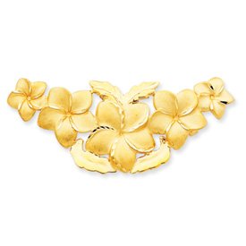 14k Yellow Gold Plumeria Hawaiian Flower Slide Pendant for Omega Necklace - Gift Boxed