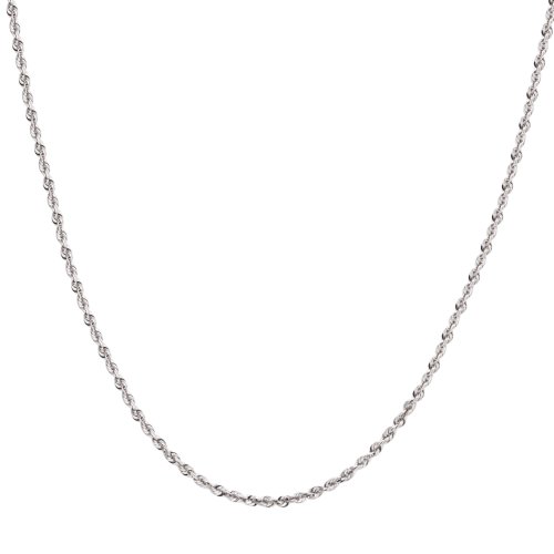 Duragold Men's 14k White Gold Solid Diamond-Cut Rope Chain Necklace (2.5mm), 20